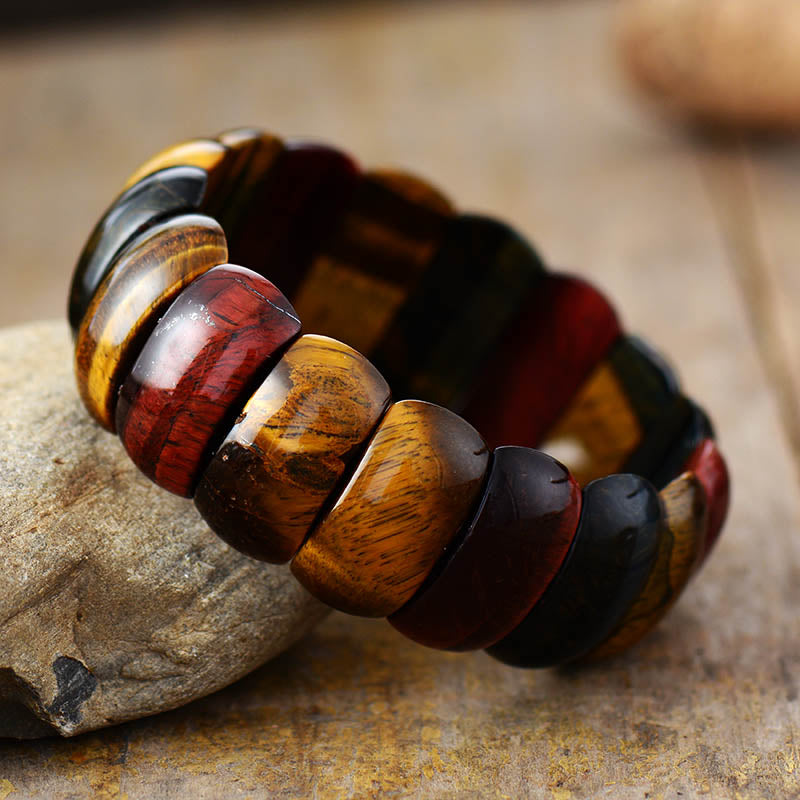 Handgemachte natürliche Tigerauge große elastische Armband - 18,5-19cm