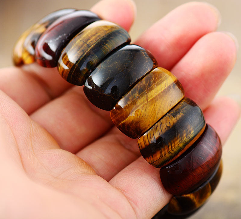 Handgemachte natürliche Tigerauge große elastische Armband - 18,5-19cm
