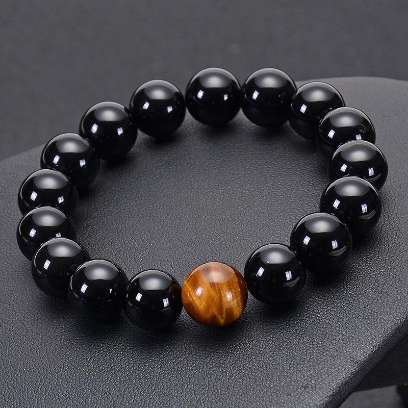 Natürlicher schwarzer Onyx mit Tigerauge Steinperlen Armband