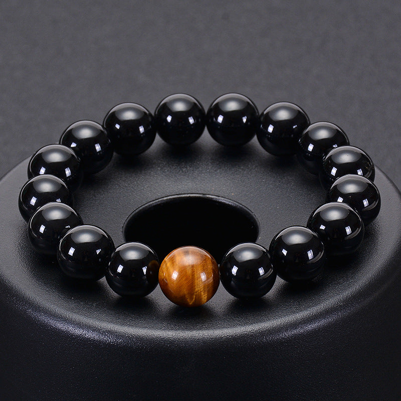 Natürlicher schwarzer Onyx mit Tigerauge Steinperlen Armband