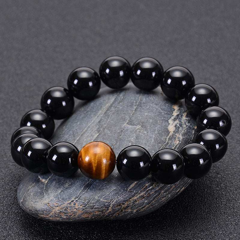 Natürlicher schwarzer Onyx mit Tigerauge Steinperlen Armband
