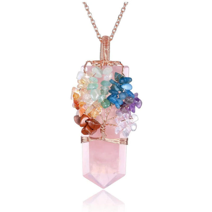 Rosenquarz Baum des Lebens Chakra Quarz Halskette