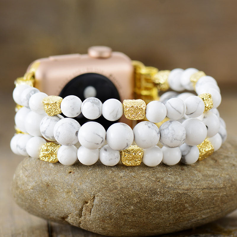 Handgefertigtes Howlite Perlen elastisches Apple Watch Armband
