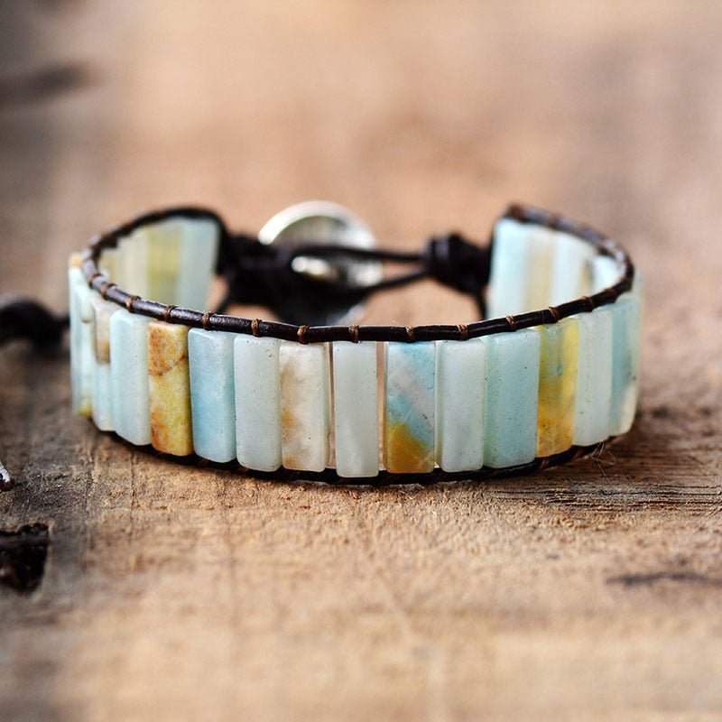 Amazonit und Leder Stein Manschettenarmband
