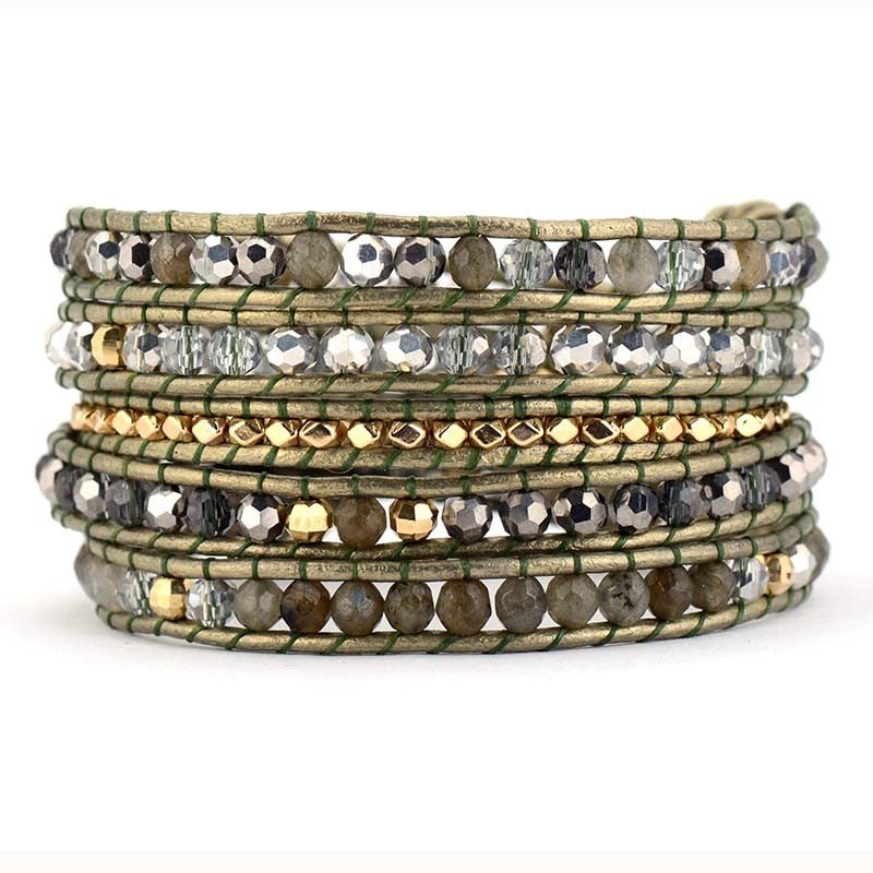 Borealis Perlenarmband aus Leder 5 Wickelarmband