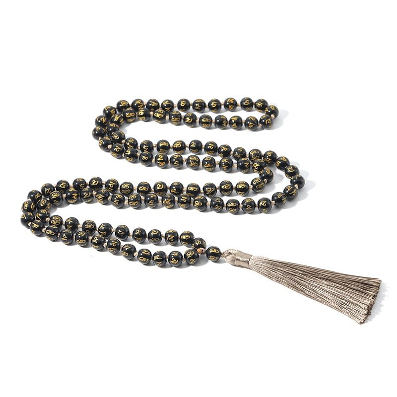 Sechs Worte Mantra Schwarzer Obsidian Mala Perlen 108