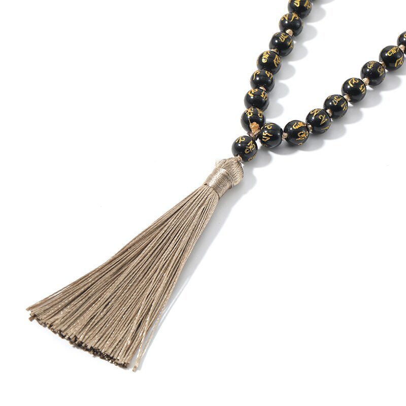 Sechs Worte Mantra Schwarzer Obsidian Mala Perlen 108