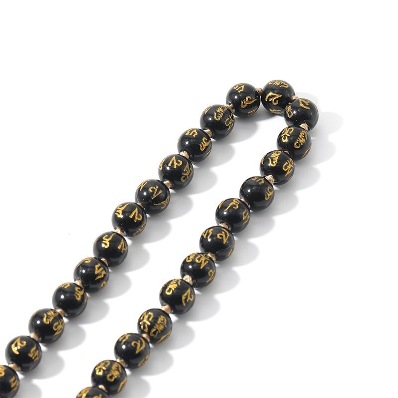 Sechs Worte Mantra Schwarzer Obsidian Mala Perlen 108