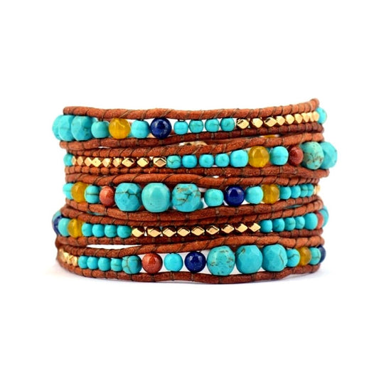 Fünf Wickel Leder Perlen Armbänder Boho Style