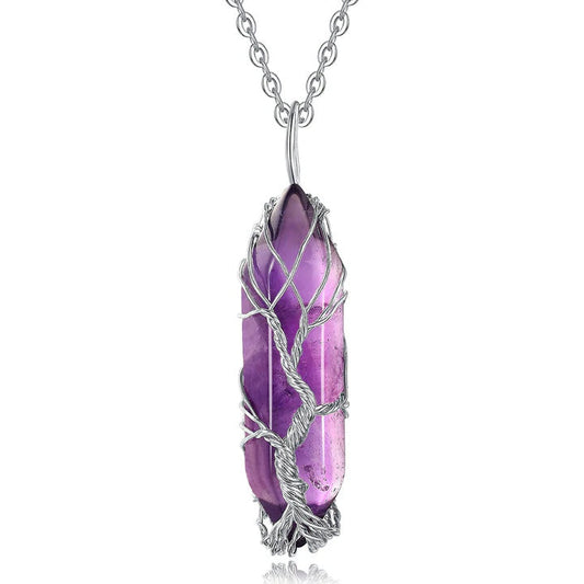 Baum des Lebens Natürlicher Amethyst-Kristall-Anhänger Halskette