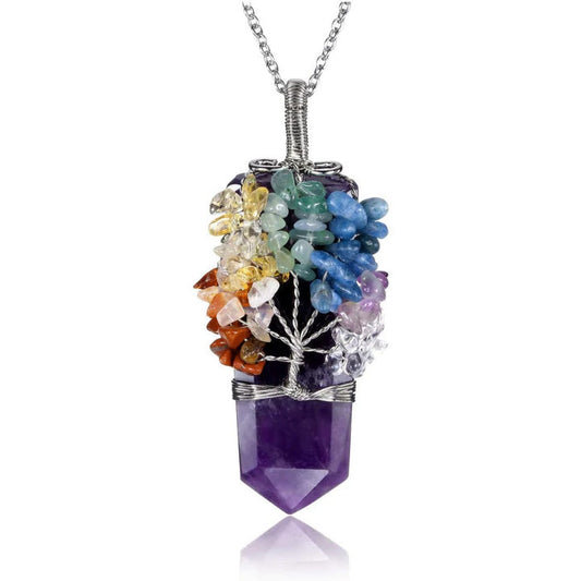 Amethyst Baum des Lebens Chakra Quarz Halskette