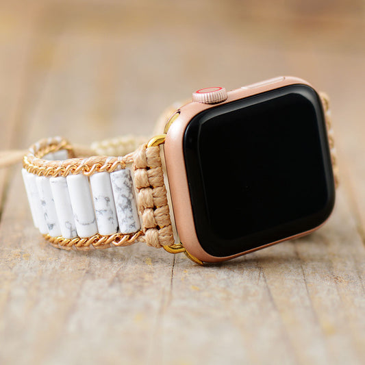 Handgefertigte Howlite Apple Watch Armbänder mit veganem Seil