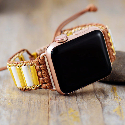 Handgefertigte Apple Watch Armbänder aus Howlite und Metall