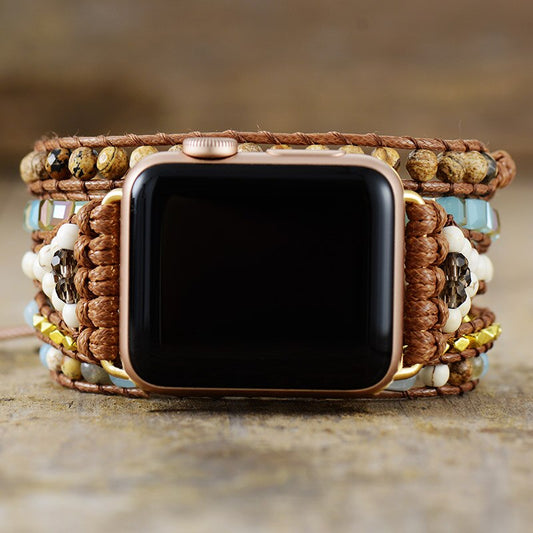 Handgefertigtes Armband aus Jaspis, Howlit, Jade und Hämatit für die Apple Watch