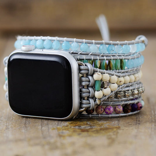Handgefertigtes Jaspis-, Howlit- und Hämatit-Armband für die Apple Watch