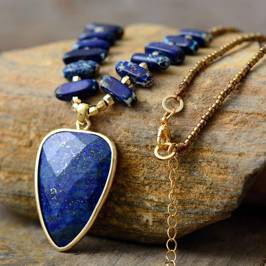 Handgefertigte Lapislazuli Anhänger Perlenkette