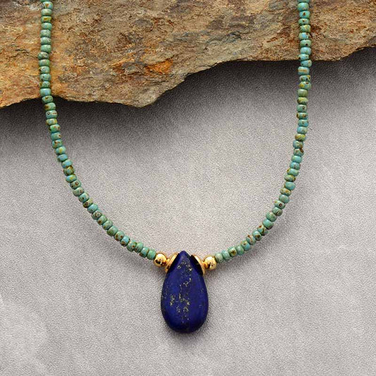 Handgefertigte Lapis Lazuli Teardrop Anhänger Choker Halskette - 43.18 cm