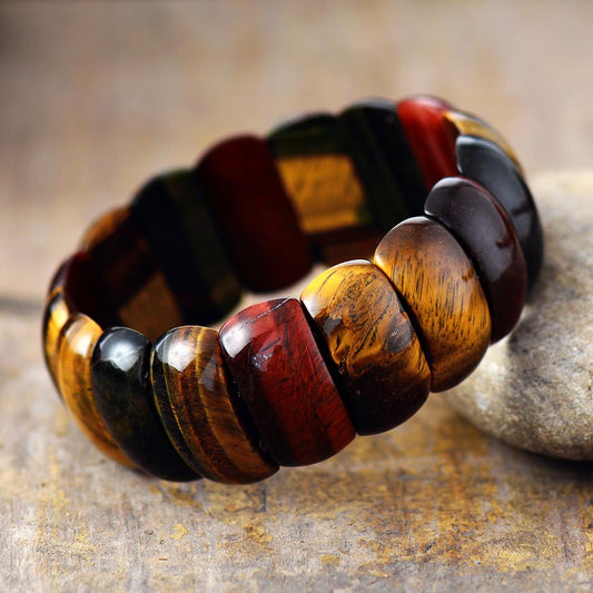 Handgemachte natürliche Tigerauge große elastische Armband - 18,5-19cm
