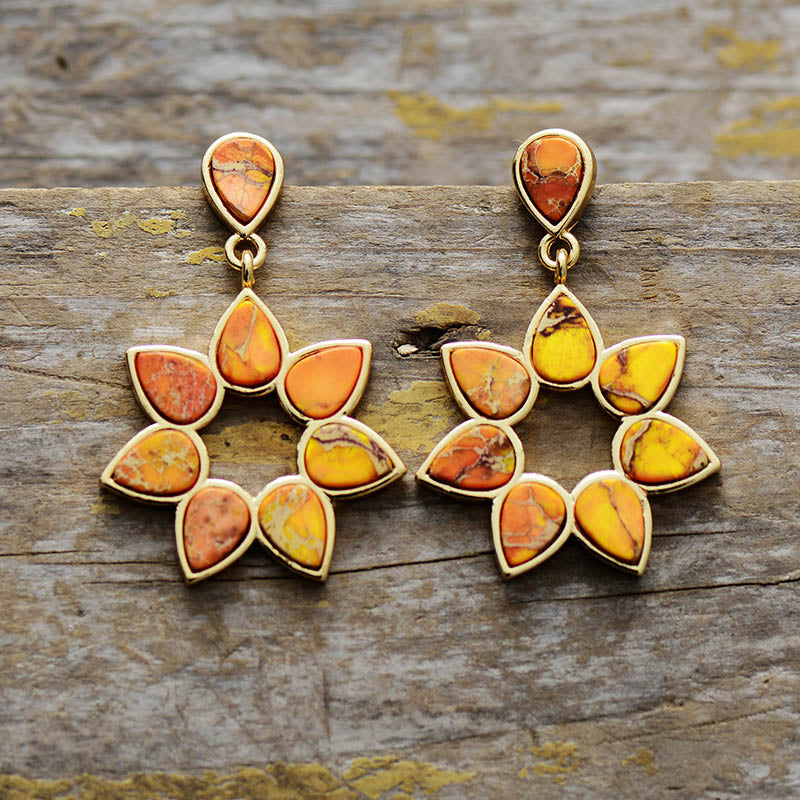 geistgluck Orange Jaspis Blume Ohrringe baumeln