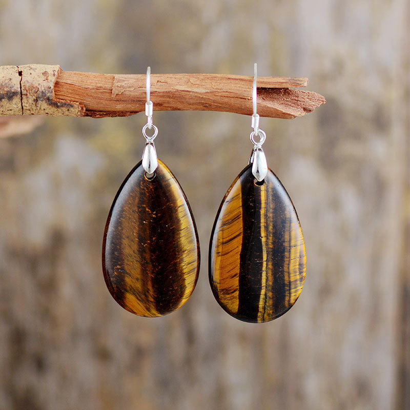 Handgefertigte natürliche Tigerauge elegante Teardrop-Ohrringe