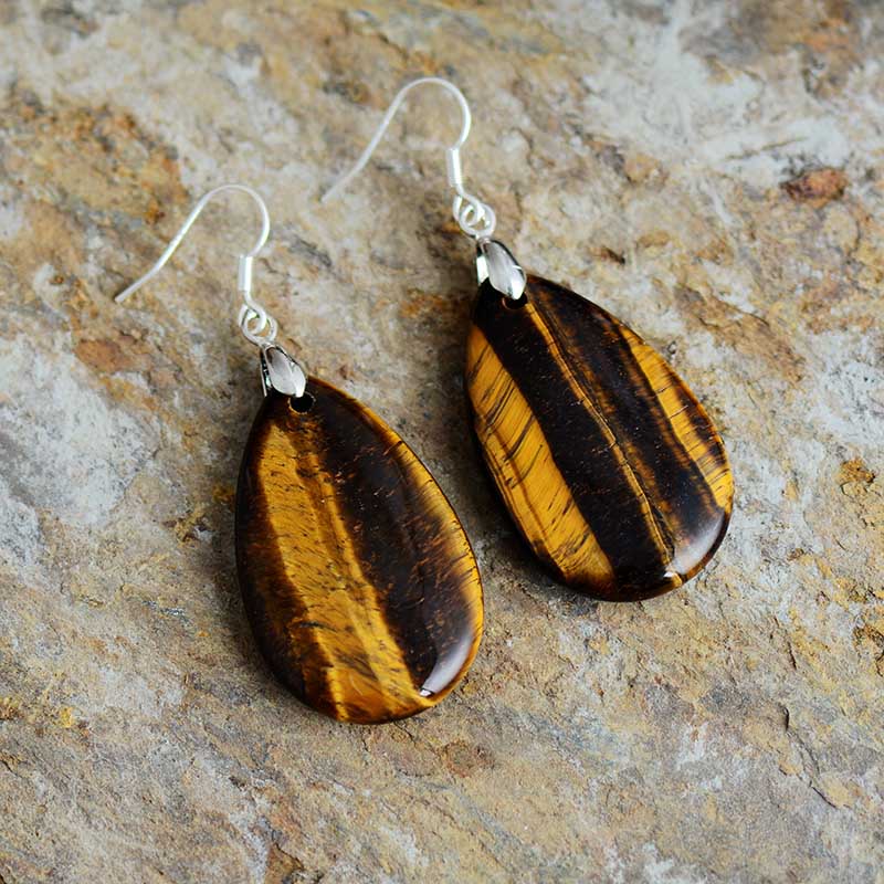 Handgefertigte natürliche Tigerauge elegante Teardrop-Ohrringe