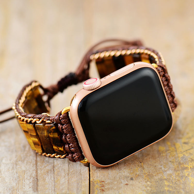 Handgefertigte Tigerauge Stein Apple Watch Armbänder 38-45MM Platte