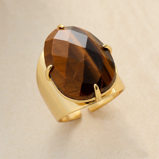 Resizable Tigerauge Naturstein Gold plattiert Ring - Größe 7