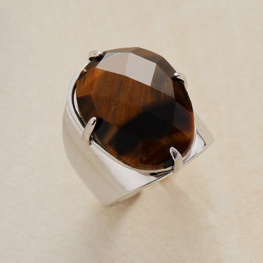 Resizable Tigerauge Naturstein Silber plattiert Ring - Größe 7