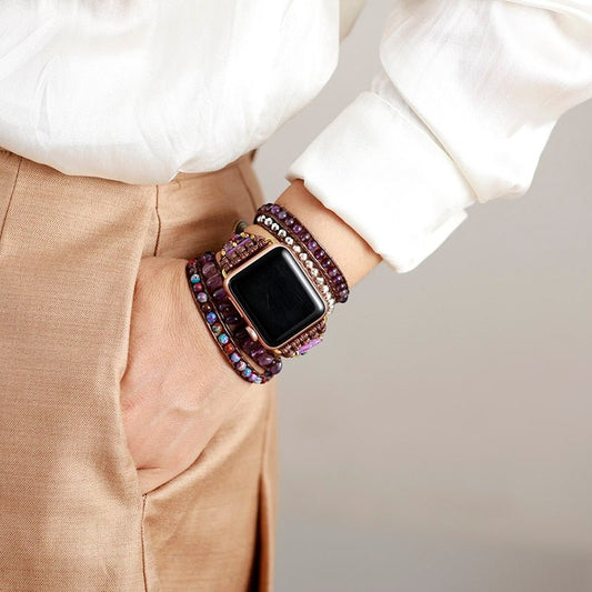 Amethyst Boho Perlenband für Apple Uhr
