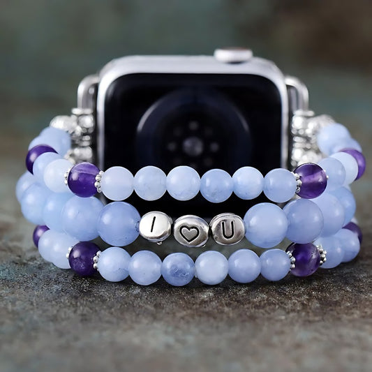 Aquamarin Perlen Apple Uhr Band
