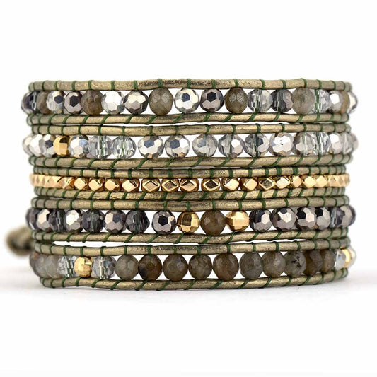 Borealis Perlenarmband aus Leder 5 Wickelarmband