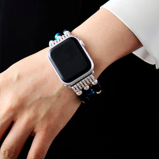 Schwarzer Onyx Perlen Apple Uhr Band Stretch