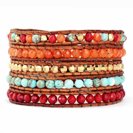 Freude Perlen Leder 5 Wickelarmband